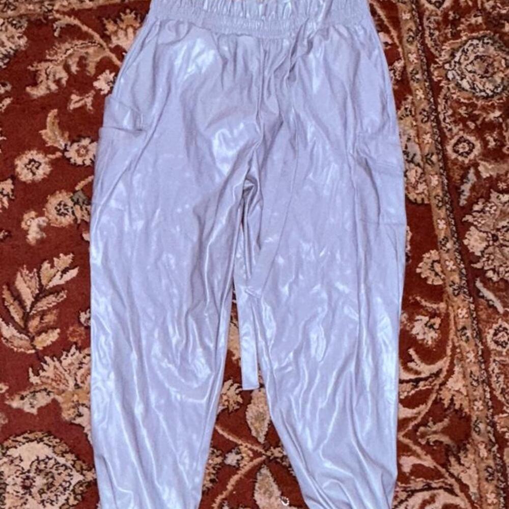 Silvergray metallic faux leather jogger style
